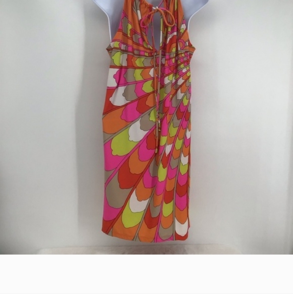 Trina Turk Retro Mod Stretch Mini Halter Summer Dress Beach Resort Pink Size 8 - Picture 3 of 7